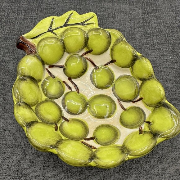 Grape Leaf Green Ceramic Dipping Dish Hand Painted El Camino Linens N Things Vtg - Picture 3 of 11